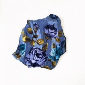 Vintage Halston Red 100% Silk Blue/Green Floral Rose Bandana Scarf Made in Korea